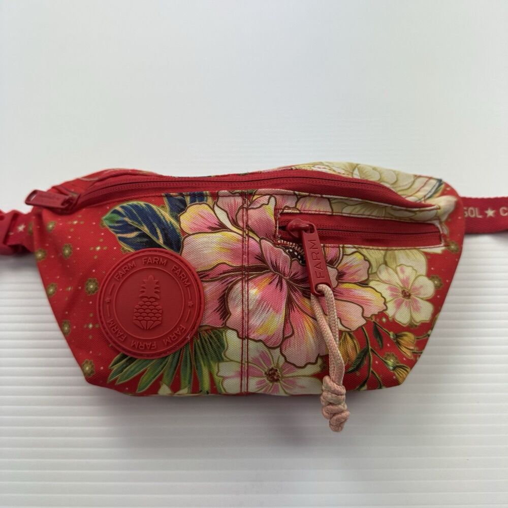 FARM Rio Pochete Fanny Pack Red Floral Waist Belt Bag Colorido Pelo Sol Rare - Picture 4 of 16